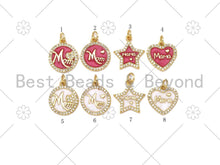 Load image into Gallery viewer, Colorful Enamel Mom Word On Round/Five Star/Heart Shape Pendant, 18K Gold Filled Micro Pave CZ Charm,Mother's Day Charm,14x17mm,Sku#L585