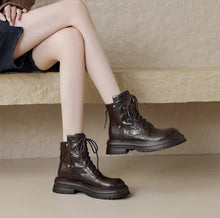 Load image into Gallery viewer, Women's Chunky Sole Lace-Up Ankle Boots - Warm Winter Faux Leather Boots with Tassel Detail