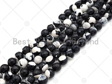 Load image into Gallery viewer, Natural Black White Fire Agate Round Faceted Beads, 8mm/10mm