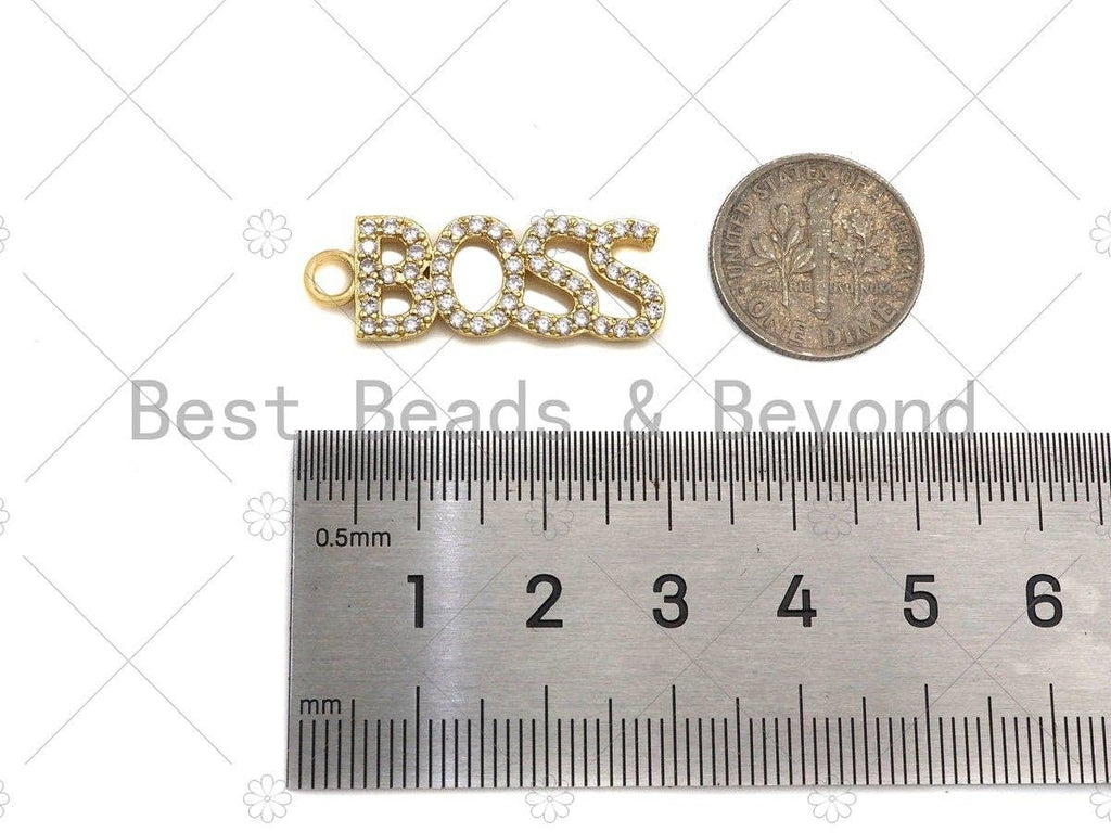 CZ Micro Pave BOSS Charm/Pendant, Cubic Zirconia Pave Boss Necklace Bracelet Pendant, Fashion Jewelry Findings, 10x29mm, sku#B126