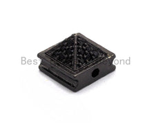 Load image into Gallery viewer, Black CZ Pave On Black Square Beads, Pyramid Spacer Beads, Cubic Zirconia Pyramid Space Beads, 8x6mm, SKU#C95