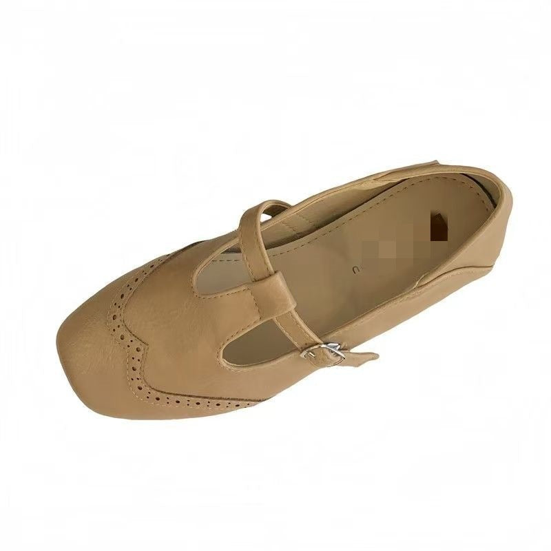 Vintage T-Strap Slingback Flat Heel Shoes - Women's Buckle Strap Mary Jane Flats