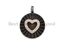 Load image into Gallery viewer, Large Pleat Round With CZ Micro Pave Heart Pendant, Cz Paved Charm/Focal Pendant, Necklace Charm Pendant, 35x38mm,sku#F661