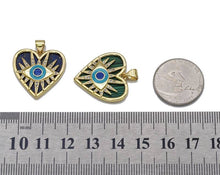 Load image into Gallery viewer, Gold CZ Enamel Evil Eye On Gemstone Heart Charm, Sku#LX102