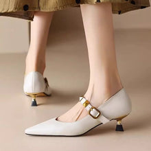 Load image into Gallery viewer, Women's Pointed-Toe Stud Heels | Single-Strap Buckle Flats with Rivet Detail