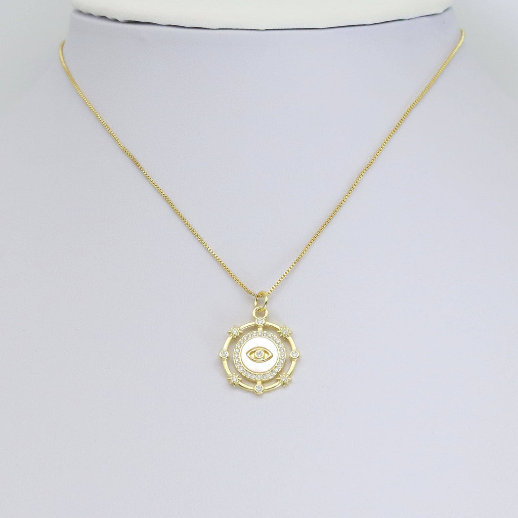 CZ Evil Eye mother of pearl Coin Charm, Sku#LK922
