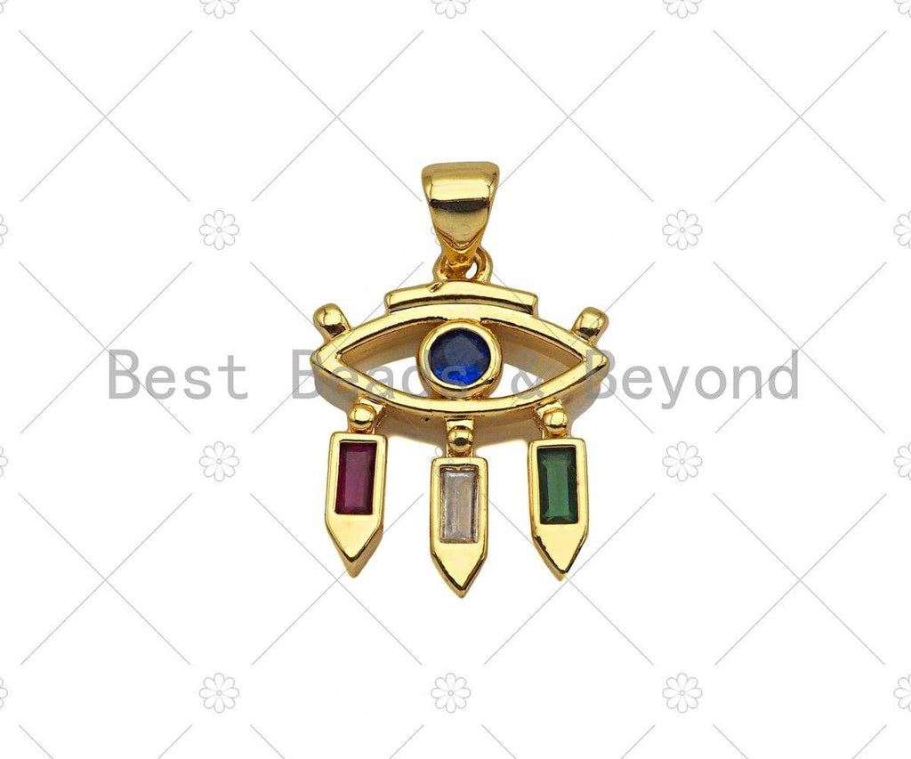 Gold Filled CZ Micro Pave Cobalt Blue Evil Eye Shape Pendant, 18K Gold Filled Evil Eye Charm, Necklace Bracelet Charm, 15x19mm, Sku#LD89
