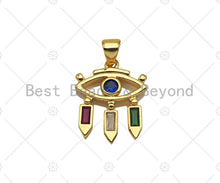 Load image into Gallery viewer, Gold Filled CZ Micro Pave Cobalt Blue Evil Eye Shape Pendant, 18K Gold Filled Evil Eye Charm, Necklace Bracelet Charm, 15x19mm, Sku#LD89
