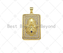 Load image into Gallery viewer, CZ Micro Pave Hamsa Hand On Rectangle Shape Pendant/Charm,Cubic Zirconia Medallion Charm, Necklace Bracelet Charm Pendant,18x28mm, Sku#LK219