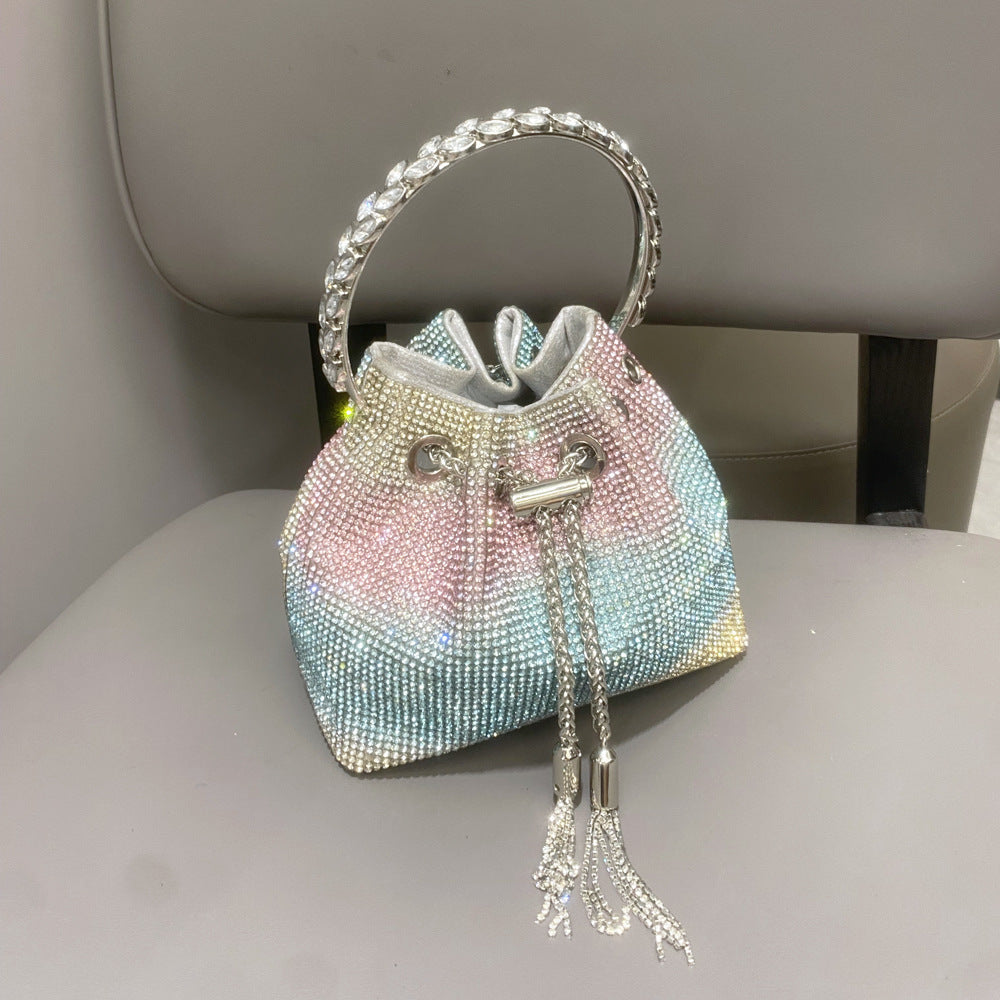 Diamond-Embellished Handle Tote Bag with Convertible Crossbody Strap | Women's Bucket Bag