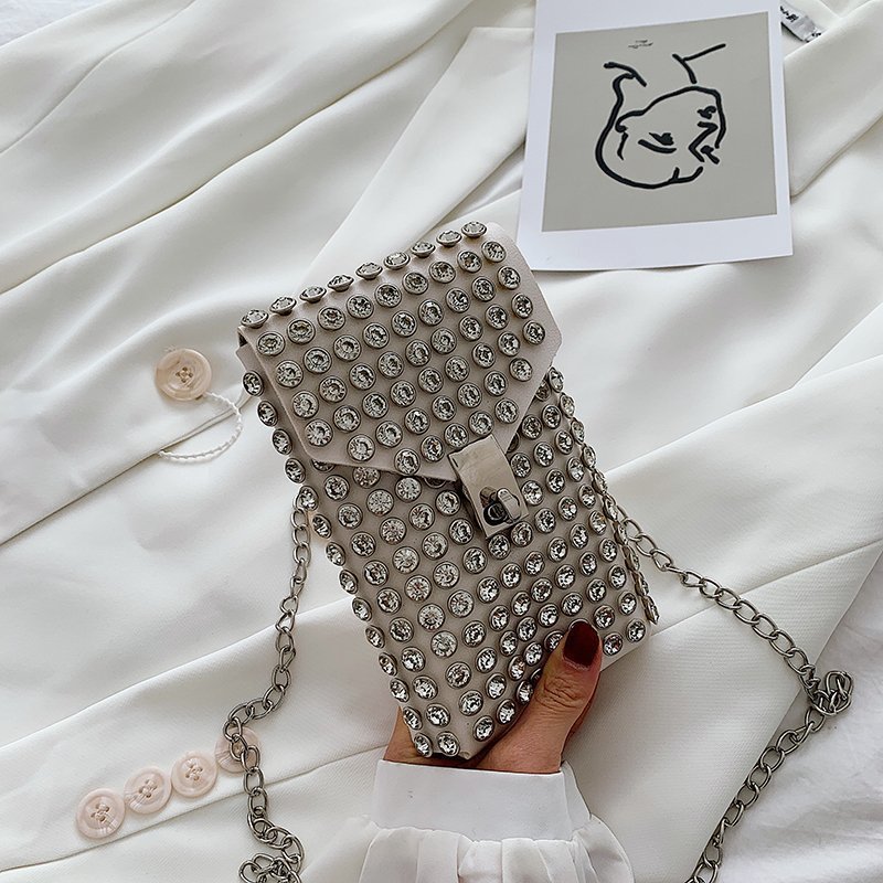 Diamond Encrusted Mini Phone Crossbody Bag - Vintage PU Leather Shoulder Bag for Women