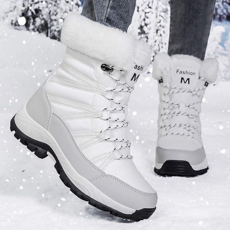 Women's Warm Mid-Calf Fleece-Lined Snow Boots | Lace-Up Winter Shoes