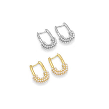 Load image into Gallery viewer, Gold Silver CZ Pearl Lock Huggie Earrings, Sku#B376