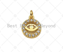 Load image into Gallery viewer, CZ Micro Pave Evil Eye On Round Ring Shape Pendant,18K Dainty Gold Charm, Necklace Bracelet Charm Pendant,9x11mm,Sku#JL38