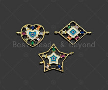 Load image into Gallery viewer, Colorful CZ Heart Star Eye Shape Connector, Heart Jewelry, Star Connector, Eye Connector, 22x25mm,Sku#LD78