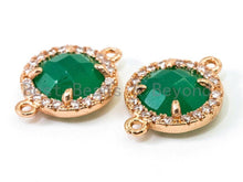 Load image into Gallery viewer, Round Faceted Glass Bezel connector , Green/Black/Smoke, 12x15mm, sku#A74