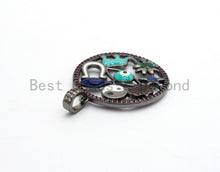 Load image into Gallery viewer, LARGE Enamel Round Artisan Protection Pendant,Black CZ Micro Pave Oil Drop Round pendant,Enamel pendant,Enamel Jewelry,32x34mm,sku#F595