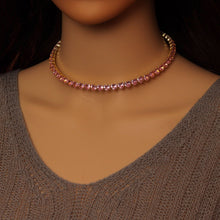 Load image into Gallery viewer, Gold Clear Pink Heart CZ Adjustable Choker Necklace, Sku#A33