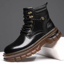 Load image into Gallery viewer, Men's Fleece-Lined British Platform Boots | Microfiber Leather Lace-Up Winter Boots