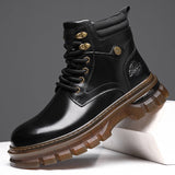 Men's Fleece-Lined British Platform Boots | Microfiber Leather Lace-Up Winter Boots