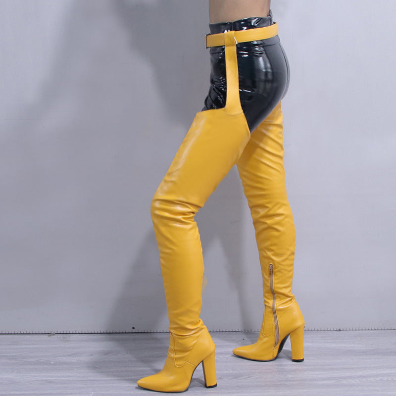 Women's Over-the-Knee Chunky Heel Boots | Belt Buckle Side Zipper | 8+ Colors