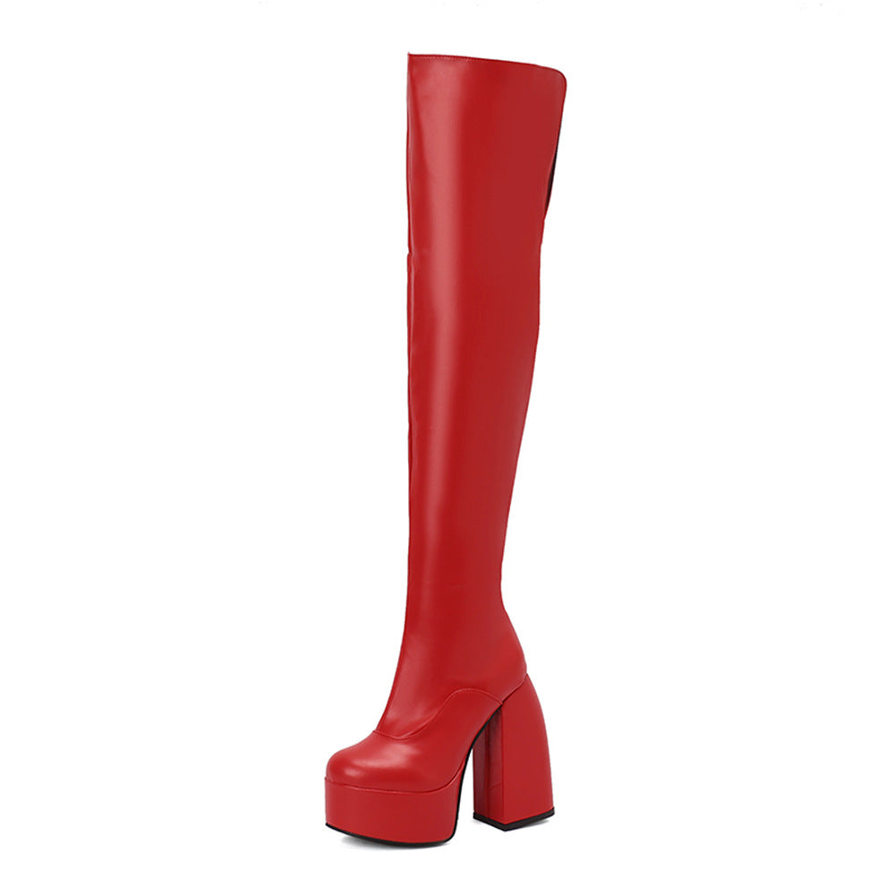 Women's Over-the-Knee Boots - Chunky Heel Platform Boots with Waterproof Design