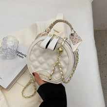 Load image into Gallery viewer, Small Round Embroidered Crossbody Bag for Women – Diamond Pattern PU Leather