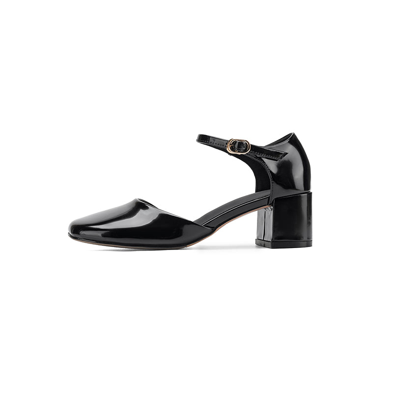 Women's Cutout Mary Jane Block Heel Sandals | Full-Grain Cowhide Square Toe Heels