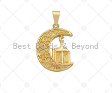 Load image into Gallery viewer, CZ Micro Pave Palace On Cresent Moon Shape Pendant/Charm, Sku#F1358C
