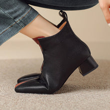 Load image into Gallery viewer, Women's Retro Square-Toe Sheepskin Ankle Boots | Chunky Heel Side-Zip