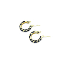 Load image into Gallery viewer, Black Enamel Round Hoop Earrings, Sku#A298