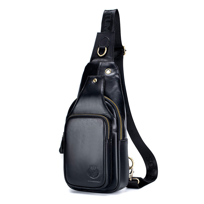 Men's Retro Genuine Leather Sling Bag – Full-Grain Cowhide Chest Crossbody Bag
