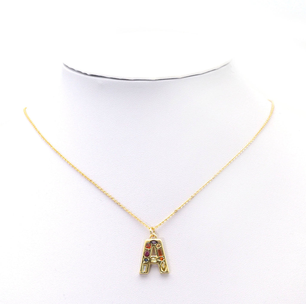 Gold Colorful Baguette CZ Initial Charm, sku#F1524