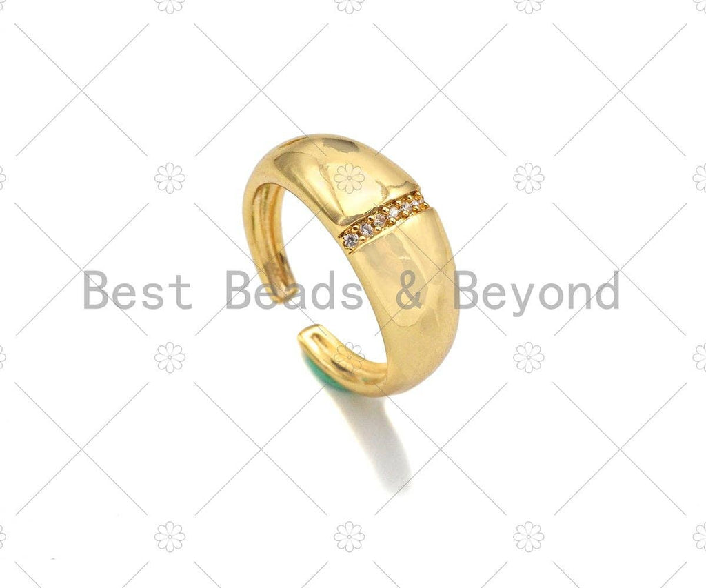 18K Gold Thick Band Adjustable Ring, Open Ring, CZ Pave Ring, Stacking Ring, Statment Ring, Pave Gold Ring,sku#X182