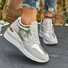 Load image into Gallery viewer, Women's Wedge Sole Height Increasing Casual Sneakers | Gold &amp; Silver Platform Shoes