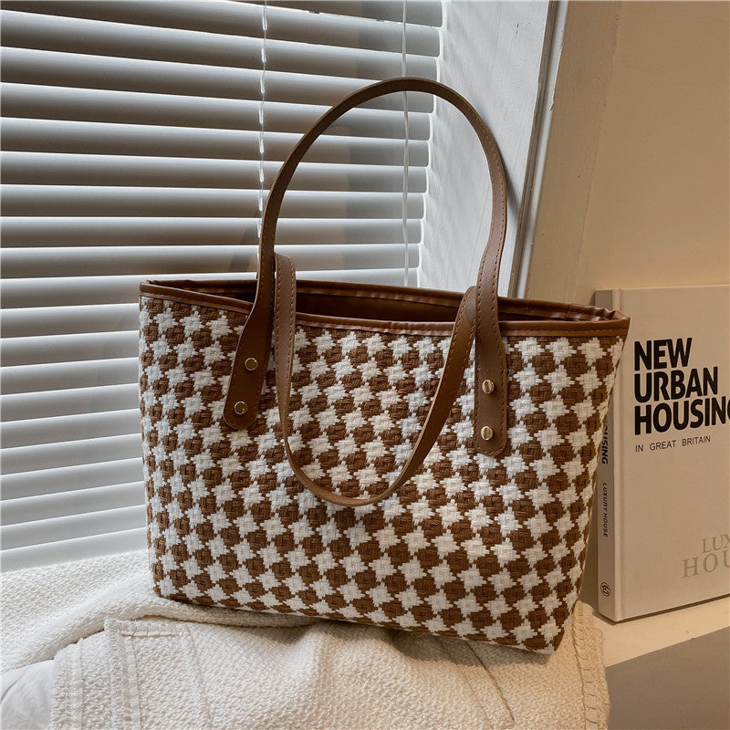 Plaid Shoulder Tote Bag for Women – Large Capacity Nylon Everyday Handbag