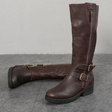 Load image into Gallery viewer, Women's Plus-Size Chunky Sole Boots | Side Zipper Cowhide Leather High Shaft