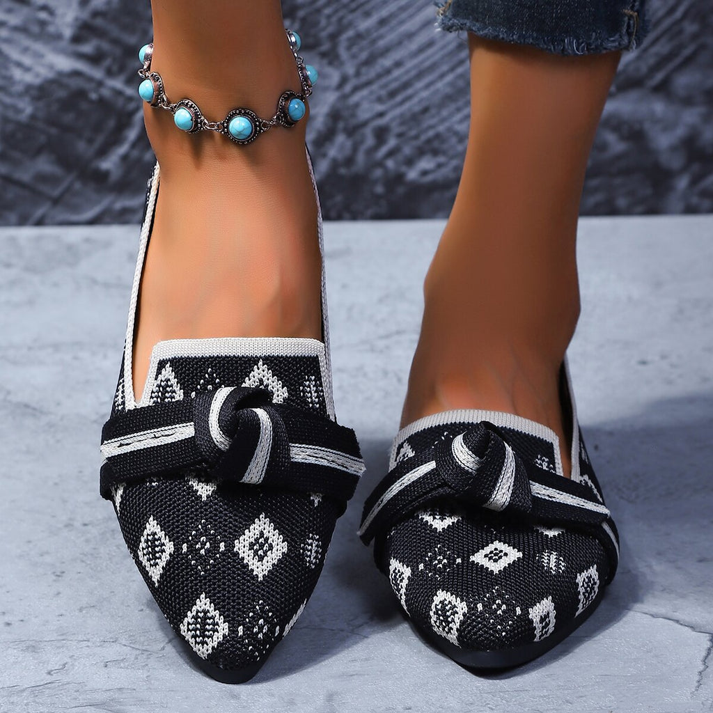 Bow-Tie Loafers | Breathable Mesh Slip-On Pointed Toe Flats