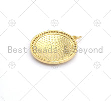 Load image into Gallery viewer, CZ Micro Pave Green Enamel Leaf  On Round Medallion Shape Pendant,18K Gold Filled Good Luck Charm, Necklace Bracelet Charm,25x28mm,Sku#LK380