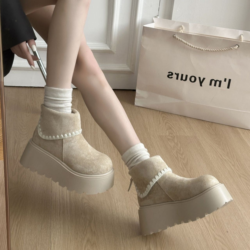 Women's Retro Height-Boosting Snow Boots - Lace-Up Winter Boots with Extra Padding