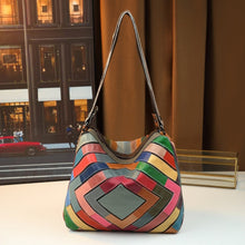 Load image into Gallery viewer, Geometric Grid Leather Patchwork Colorful Shoulder Bag