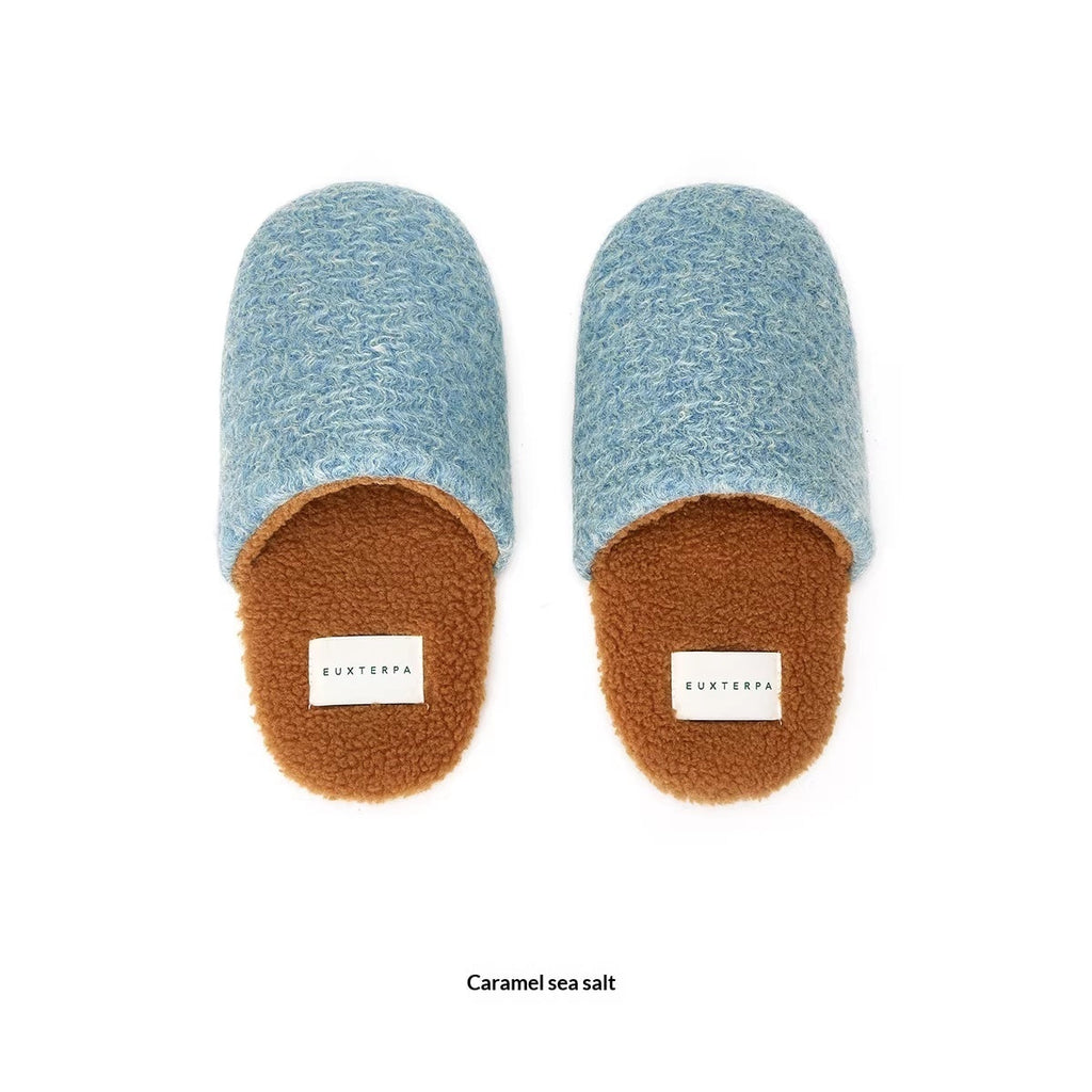 Woolen Color-Blocked Home Slippers - Warm Non-Slip Indoor Cotton Slippers for Women & Men