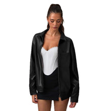 Load image into Gallery viewer, High-end Sophisticated Leather Jacket With A Lapel Collar And Zipper-front Cardigan Top