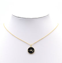 Load image into Gallery viewer, CZ Gold White/Black Enamel one line Round Coin Charm, Sku#LX150