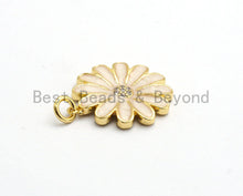 Load image into Gallery viewer, 19mm Enamel Daisy flower Pendant,CZ Micro Pave Oil Drop Flower pendant,Enamel Charm,Enamel Jewelry,19x21mm,sku#F585