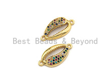 Load image into Gallery viewer, Colorful CZ Micro Pave Cowrie Shape Connector/Link, Cz Pave Bracelet Necklace Connector in Gold Finish,10x20mm,sku#M282