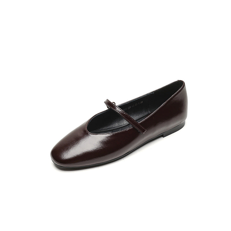 Mary Jane Flats | Cowhide Leather Buckle Shoes