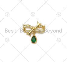 Load image into Gallery viewer, Emerald Green Teardrop CZ Micro Pave Bowknot Shape Pendant/Charm,18K Gold Filled Charm, Necklace Bracelet Charm Pendant,20x19mm,Sku#LK401