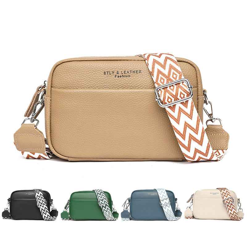 Rhombus Embroidered Crossbody Bag - Genuine Leather Small Square Shoulder Bag