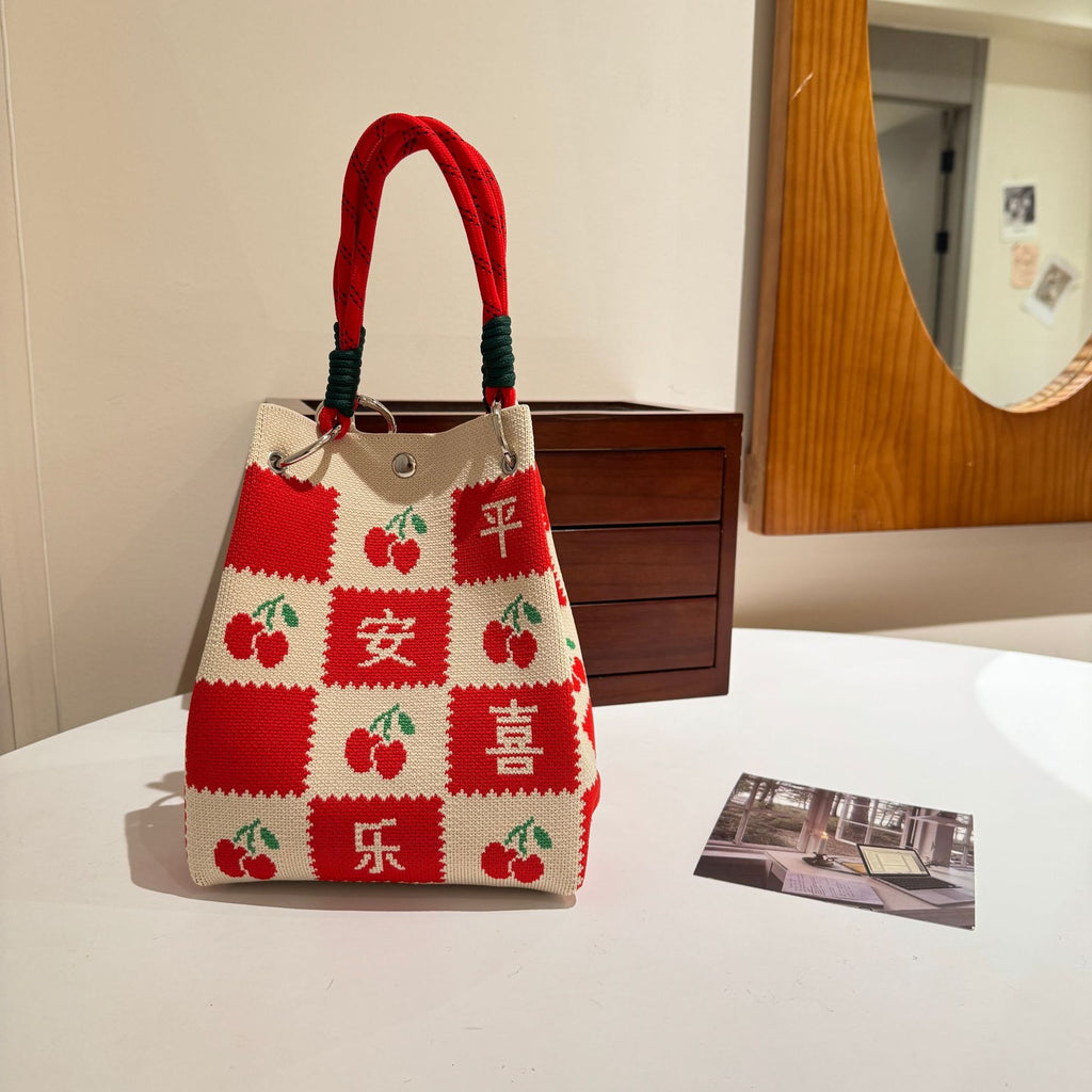 Women's Knitted Tote Bag - Large Capacity Magnetic Closure Bucket Bag